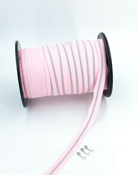 Endlosreißverschluss metallisiert schmal hellrosa/silber (1m)